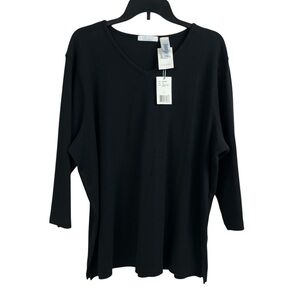 Liz Claiborne Lizwear Knit Top Stretch V Neck Black 1X New